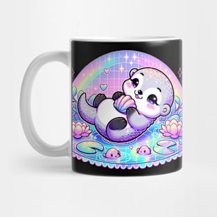 Holographic Otter Pastel Goth Kawaii Cute Chibi Pink Mug